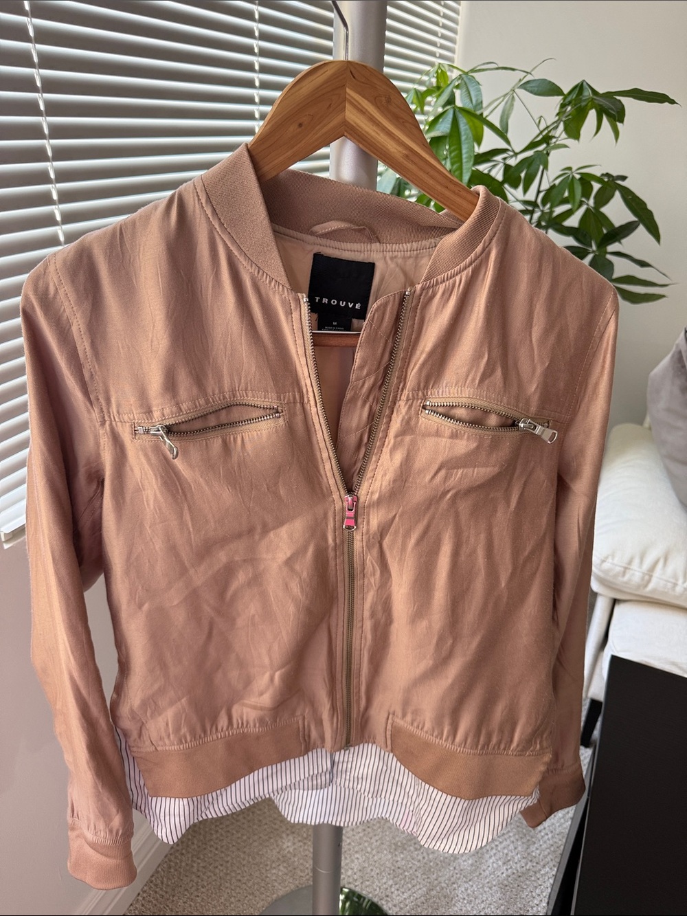 Trouve Dusty Rose Bomber Jacket